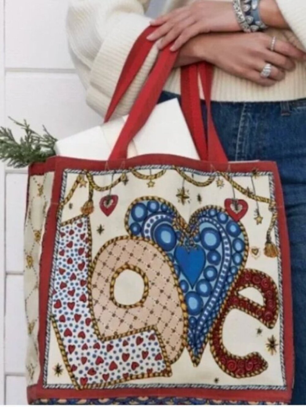 NWT Brighton Celebrate Holiday Heart Tote Bag Red Cream